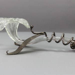 Italian Mid-Century Clear Murano Glass and Metal Vase Amaryllis