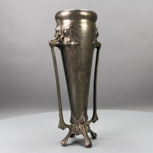 Art Nouveau Pewter Vase with Plant Motifs, Early 20th Century