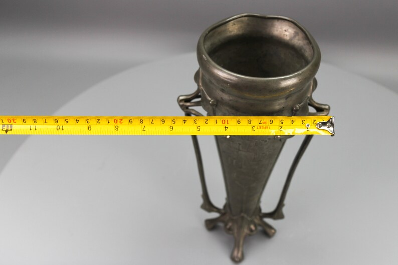 Art Nouveau Pewter Vase with Plant Motifs, Early 20th Century