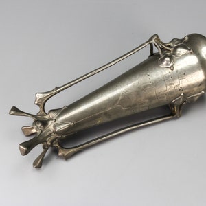 Art Nouveau Pewter Vase with Plant Motifs, Early 20th Century