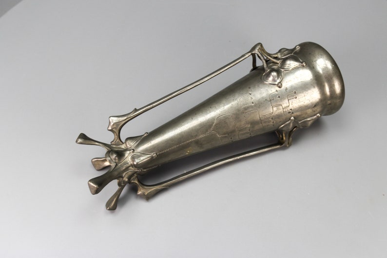 Art Nouveau Pewter Vase with Plant Motifs, Early 20th Century