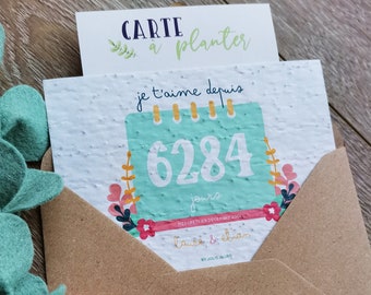Cadeau Saint Valentin carte à planter je t'aime depuis à personnaliser