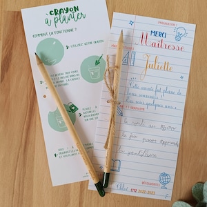 Carte avec crayon à planter et fleurs séchées pour cadeau maîtresse, maître, atsem, aesh