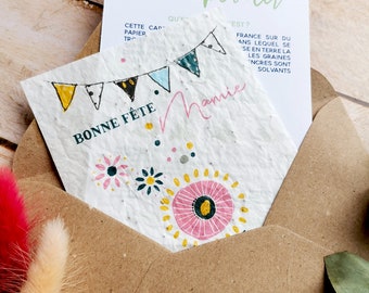 Carte mamie à planter bonne fête mamie festive avec fanions et fleurs