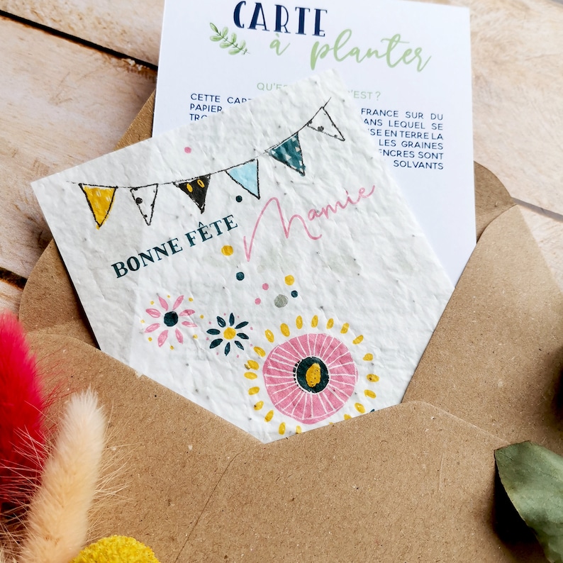 Carte mamie à planter bonne fête mamie festive avec fanions et fleurs image 1