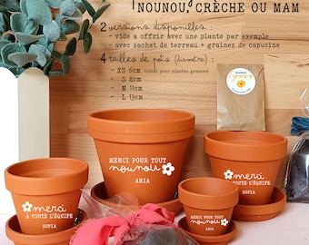 Cadeau nounou crèche ou mam pot de fleurs personnalisé
