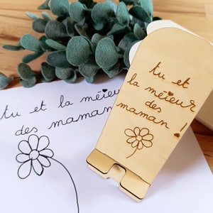 Gift for Mother's Day child drawing on wooden phone holder