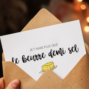 Cadeau Saint Valentin carte postale amour humour beurre demi sel