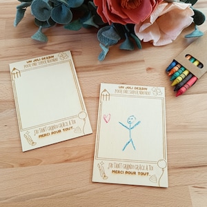 Cadeau nounou carte en bois à colorier, dessin enfant