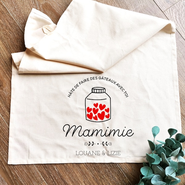 Cadeau pour Mamie personnalisé, torchon personnalisé fête des grands mères