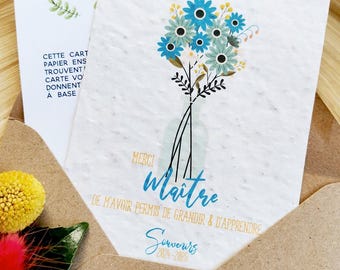 Cadeau maître, Merci maître, Carte à planter maître, Cadeau fin d'année maîtres, Carte à fleurs