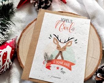 Planting card Merry Christmas doe illustration