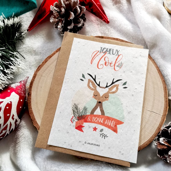 Carte à planter Joyeux Noël illustration biche