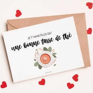 Cadeau Saint Valentin carte postale amour humour thé • Cadeau fan de thé