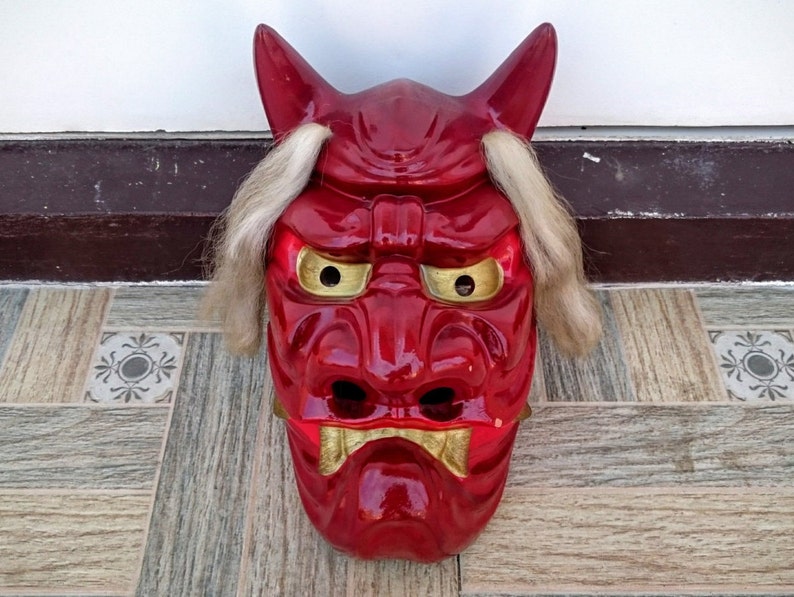 Old Ceramic Clay Oni Mask Japan Kagura Dance Kajiwara Etsy