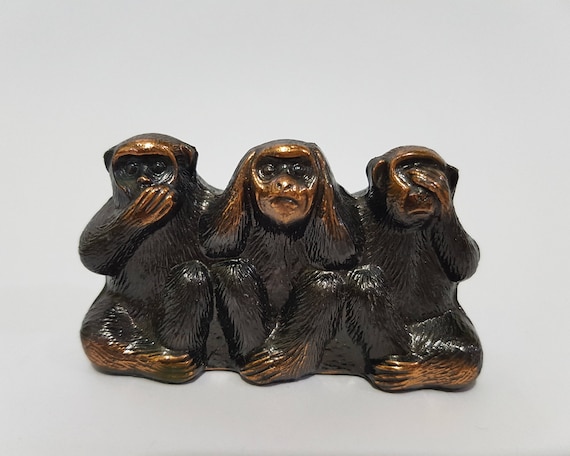 Brass Mini 3 Monkey Ear Eye Mouth Closing Figurine Vintage Collect Animal Statue