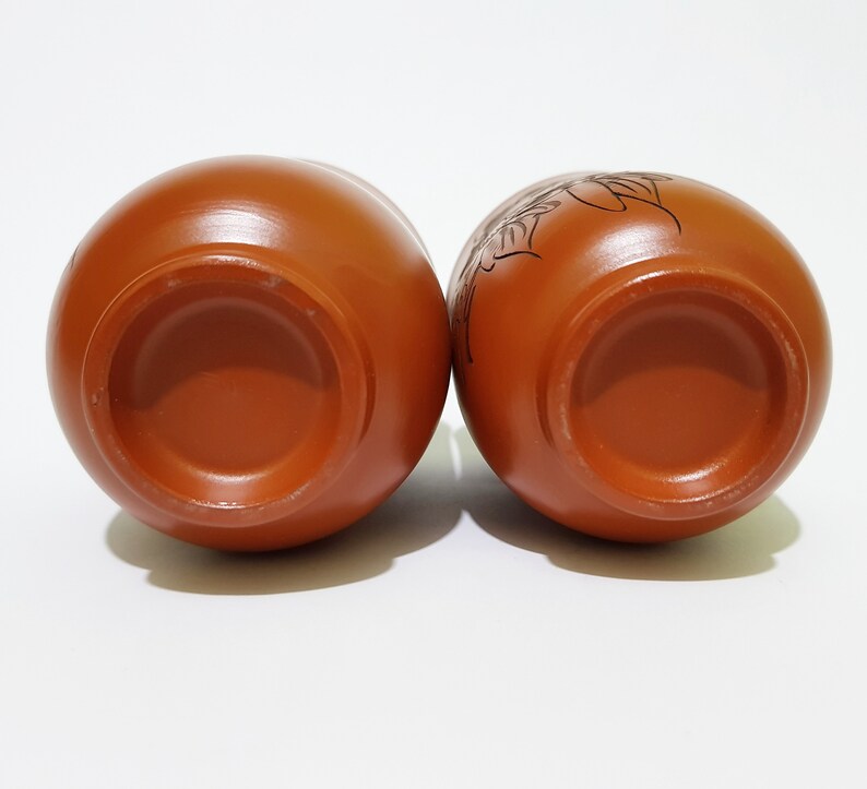 CecysAsianShop Japanese Pottery Couple Ceramic Teacups Vintage Tokonameware Floral Yunomi Teacups