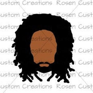 May include: A digital illustration of a person with brown skin and black dreadlocks. The person has a beard and mustache.