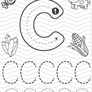 Hoja de trabajo de la letra C. Impresión y calco digital.