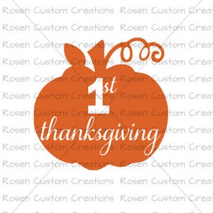 May include: Orange pumpkin with a white outline and the text "1st thanksgiving" inside.