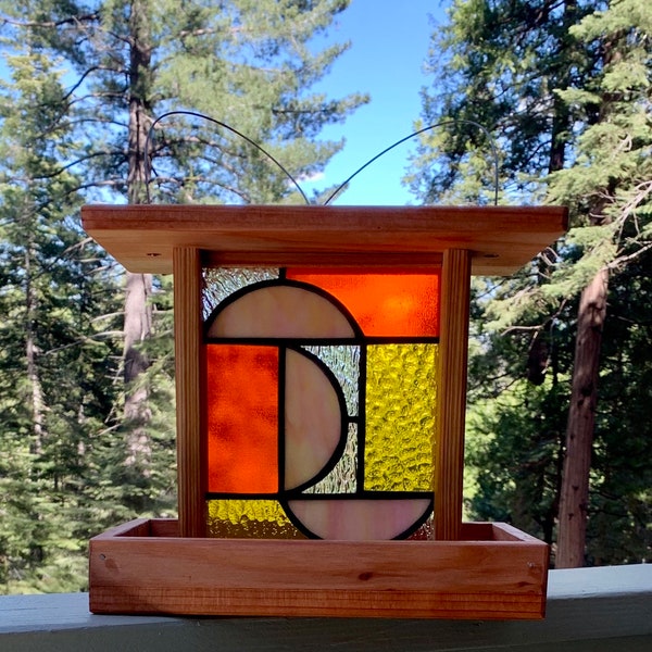 Bird Feeders, Stained Glass, Hanging Wooden Bird Feeders, Yard Art, Bird Watching, Garden Accessories, Nature Lovers, Outdoor Decorations