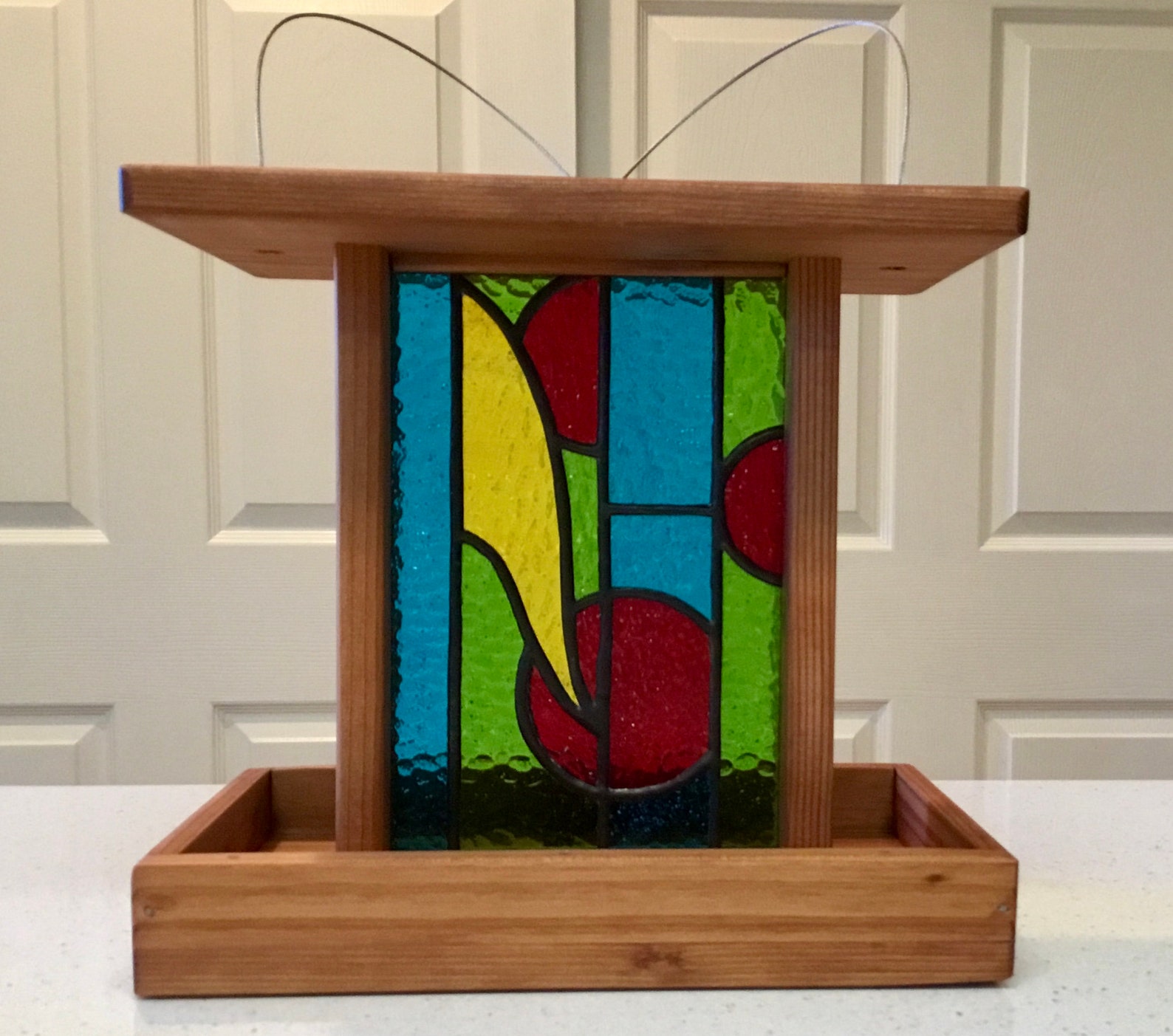 Stained Glass Bird Feeders Hanging Wooden Bird Feeders Yard Etsy