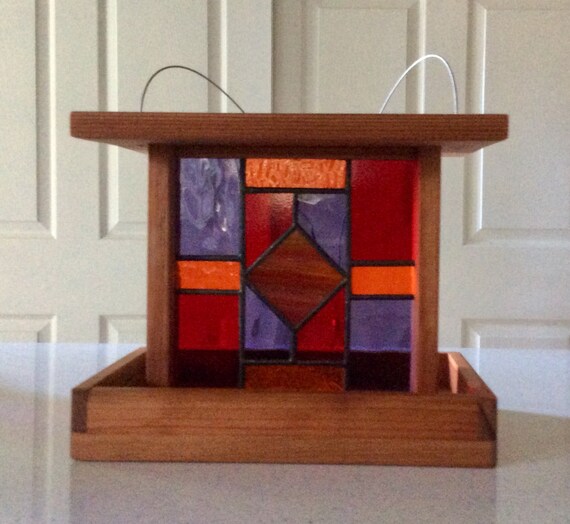 Stained Glass Bird Feeders Hanging Wooden Bird Feeders Yard Etsy