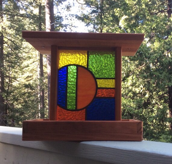 Stained Glass Bird Feeders Hanging Wooden Bird Feeders Yard Etsy