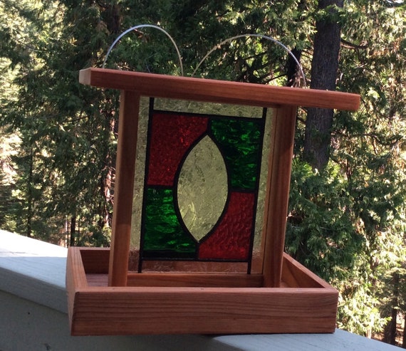 Stained Glass Bird Feeders Hanging Wooden Bird Feeders Etsy