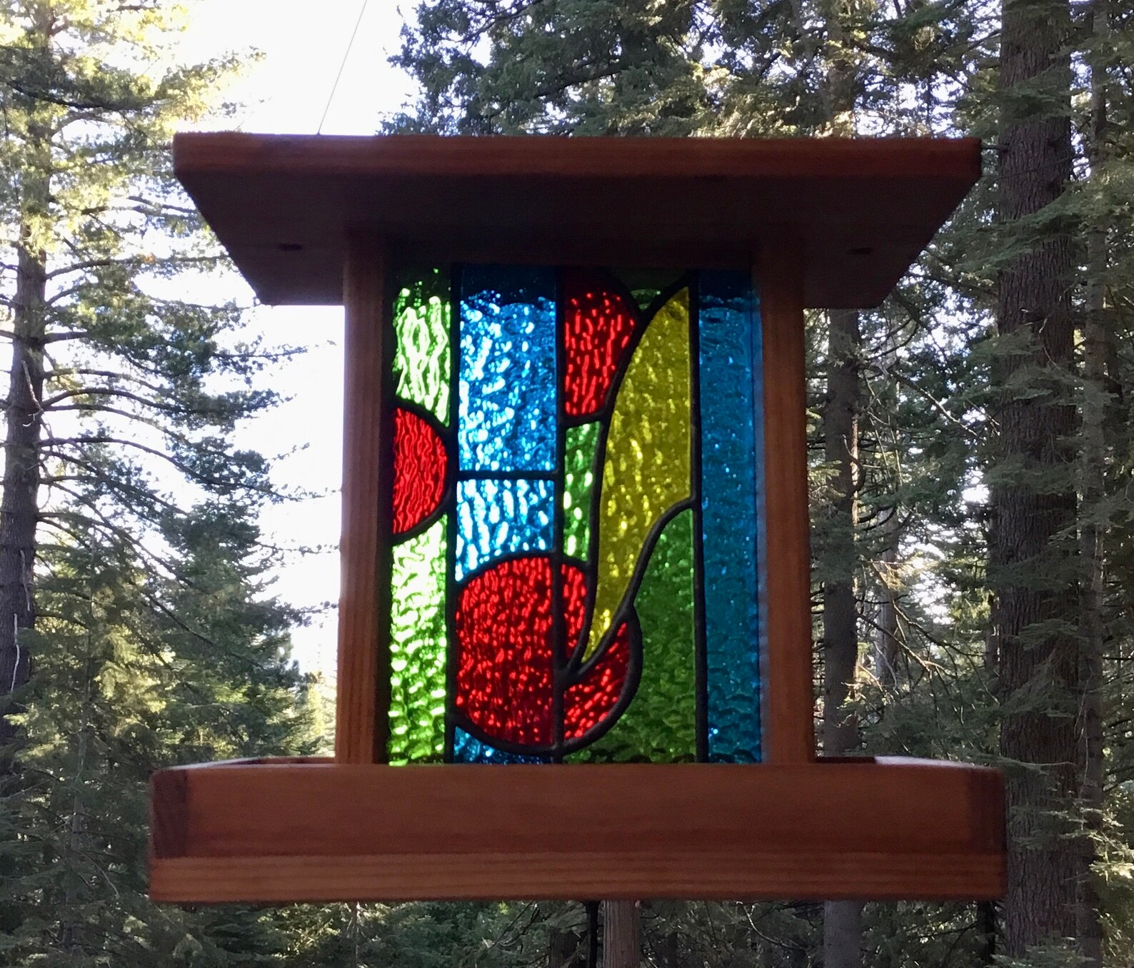 Stained Glass Bird Feeders Hanging Wooden Bird Feeders Yard Etsy