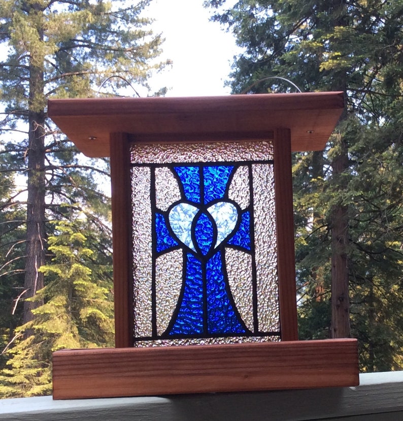 Memorial Gifts Stained Glass Bird Feeders Hanging Wooden Etsy