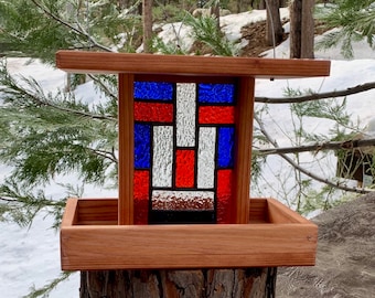 Stained Glass Bird Feeders, Glass Art, Wooden Bird Feeders, Patriotic Gifts For Veterans, Yard Art, Garden Accessories, Outdoor Decorations