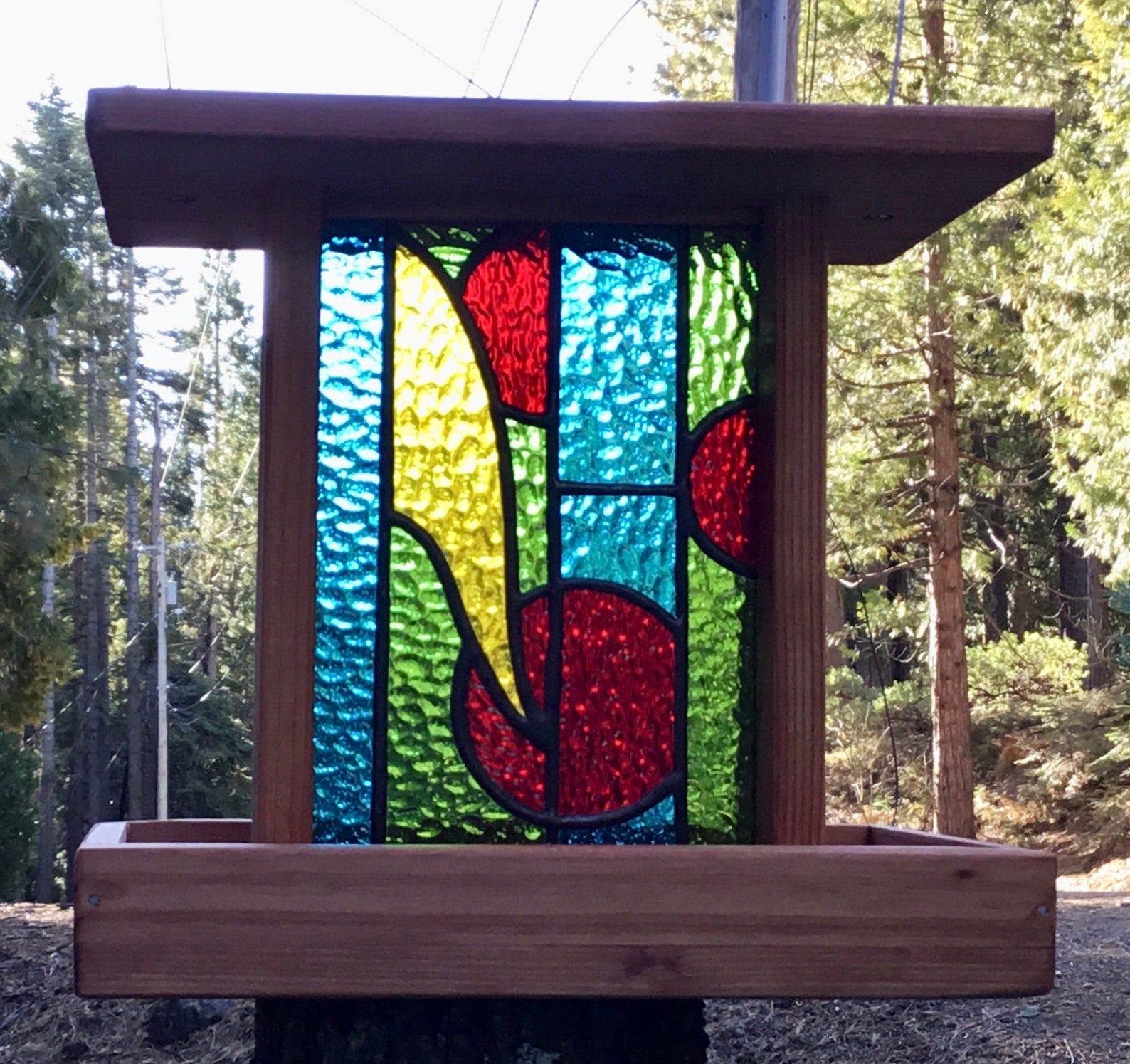 Stained Glass Bird Feeders Hanging Wooden Bird Feeders Yard Etsy