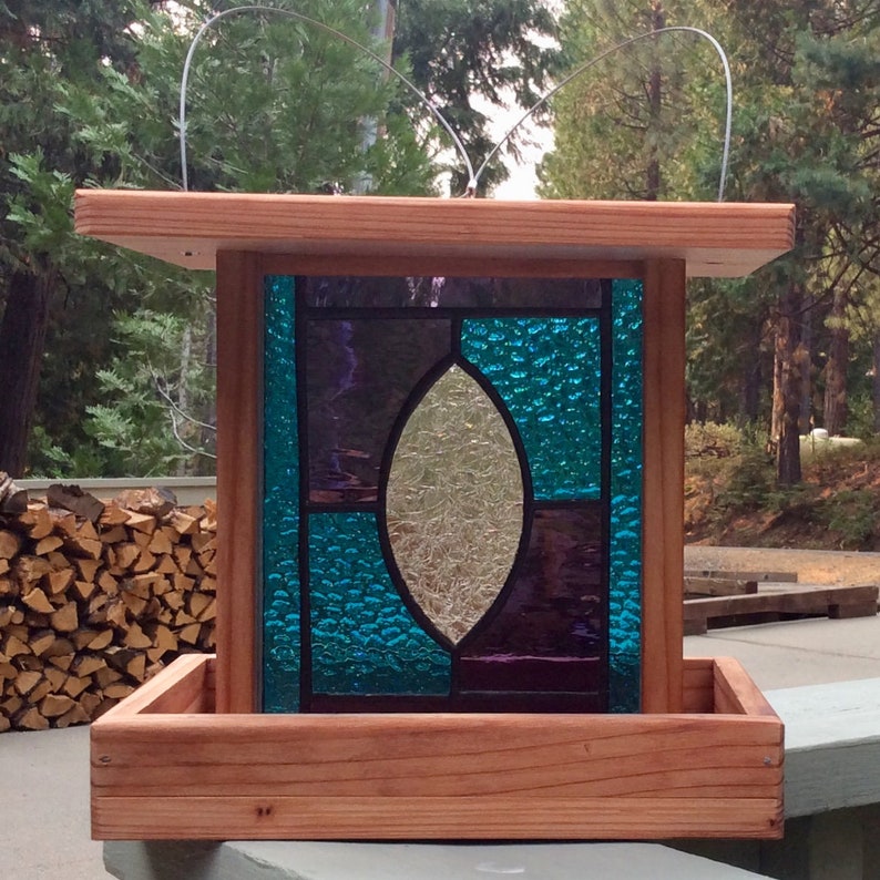 Stained Glass Bird Feeders Hanging Wooden Bird Feeders Yard Etsy