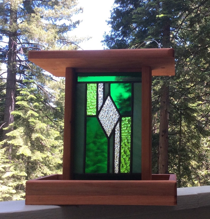 Stained Glass Bird Feeders Hanging Wooden Bird Feeders Yard Etsy