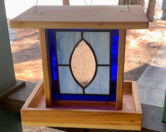Bird Feeders, Stained Glass And Redwood, Yard Art, Bird Watching, Backyard Decor, Garden Accessories, Outdoor Decorations, Memorial Sympathy