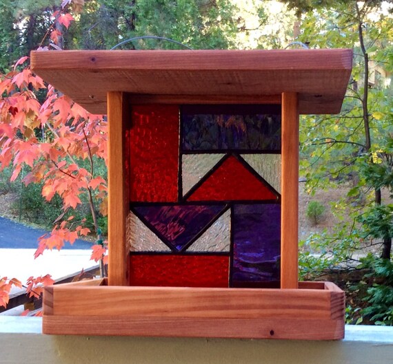 Stained Glass Bird Feeders Hanging Wooden Bird Feeders Yard Etsy