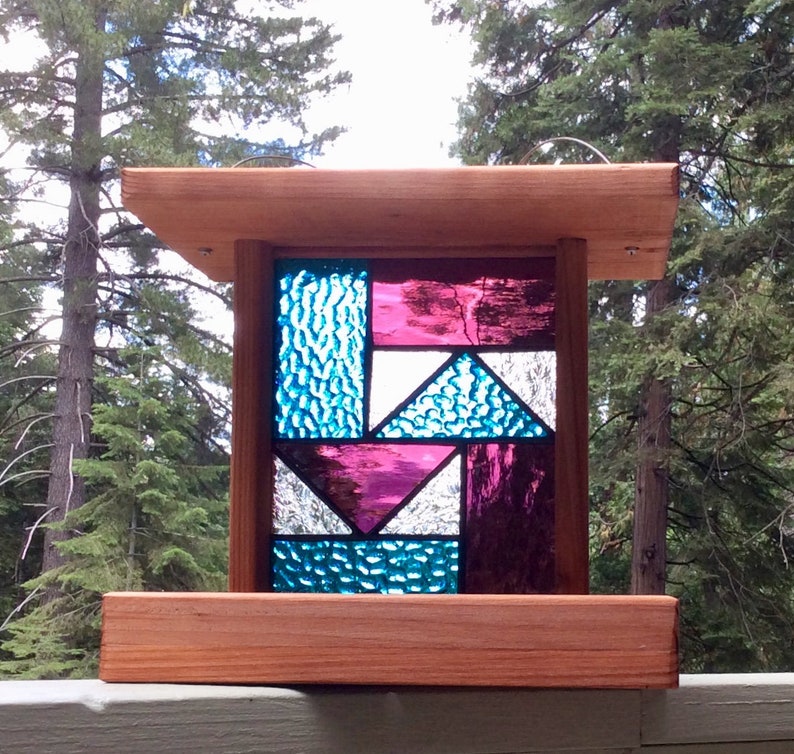Stained Glass Bird Feeders Wooden Hanging Bird Feeders Bird Etsy