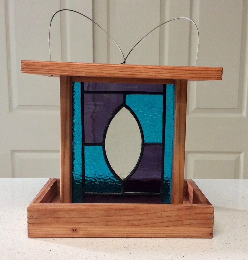 Stained Glass Bird Feeders Hanging Wooden Bird Feeders Yard Etsy