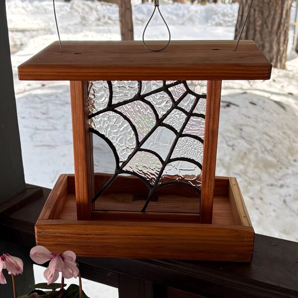 Bird Feeders, Stained Glass And Redwood, Yard Art, Spider Webs, Bird Lovers, Spring Decor, Garden Accessories, Outdoor Decorations