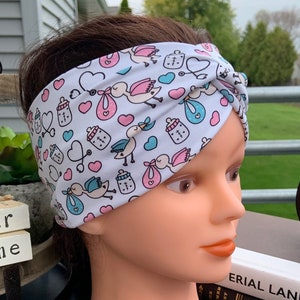 Baby Stork Nurse Headbands, NICU Nurse Wide Soft Headband, Labor and Delivery Nurse Headband, Gift for Nurses, Twisted Baby Nurse Headbands