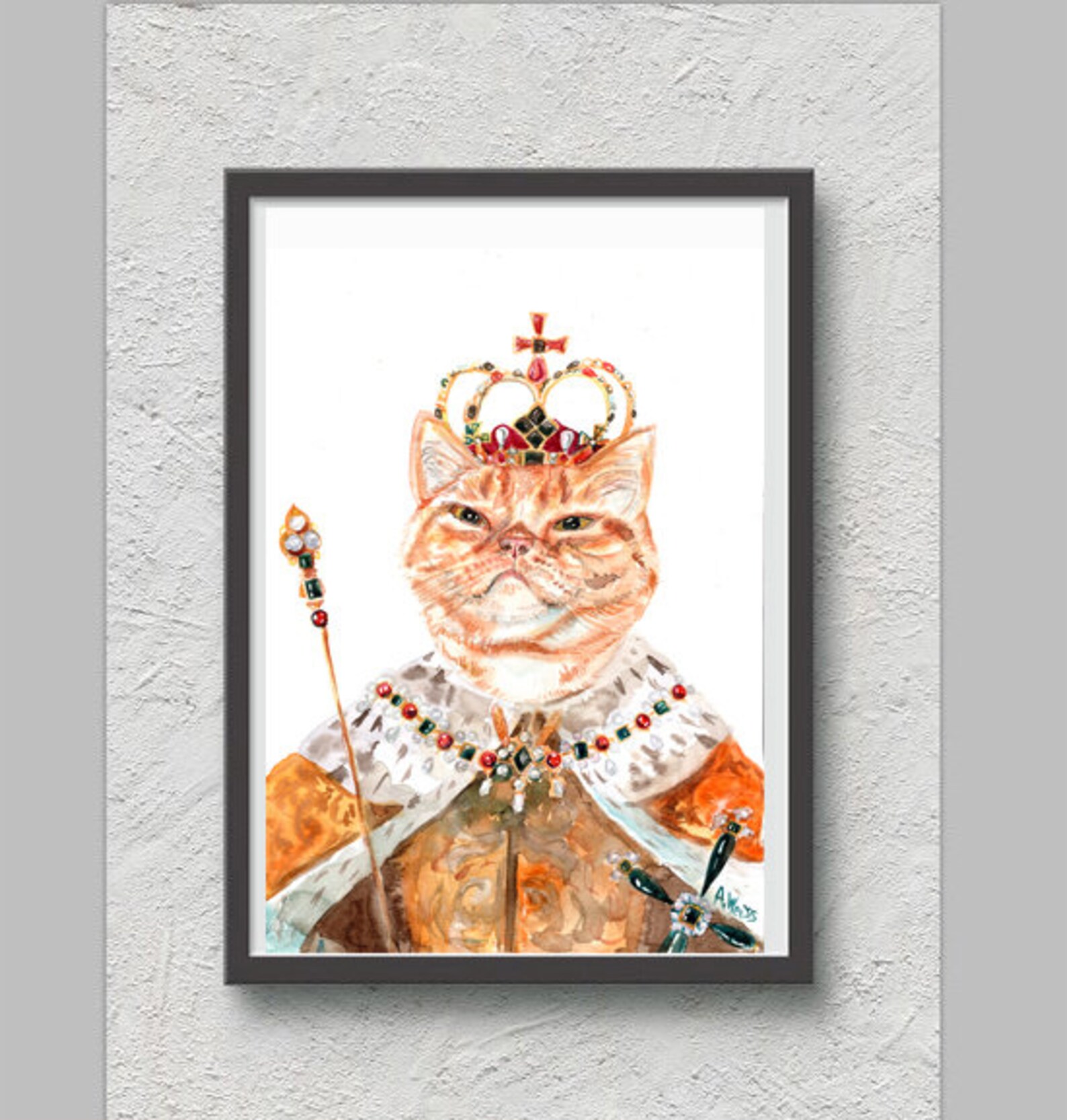 Digital Art Print Cat King Download Monarch Watercolor Etsy