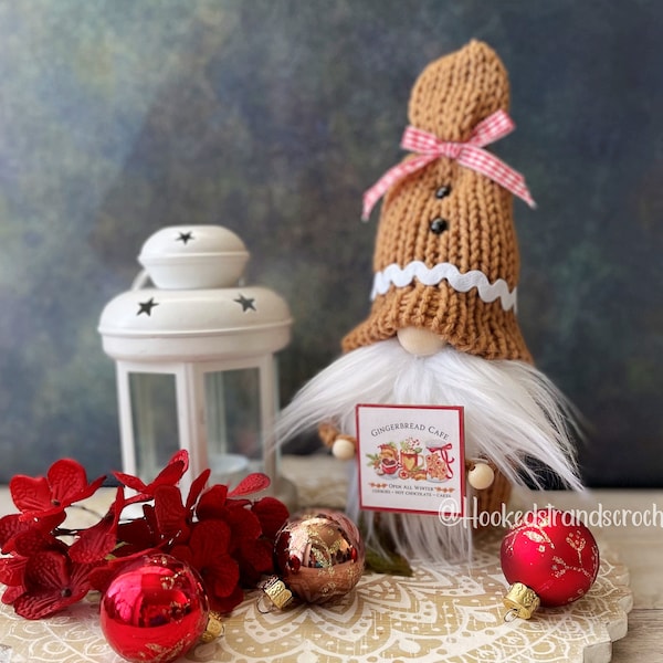 Gingerbread gnome, Christmas gnome, Tiered tray decor, Farmhouse theme, Holiday decor, Knit gnome,