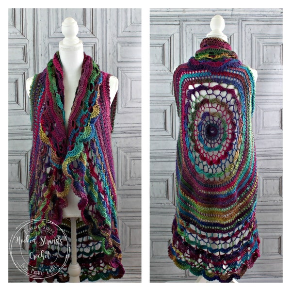 Mandala vest, Crochet vest, Circle vest, Boho jacket, Hippie vest, Festival vest, Womens sweater, Small-3X, Ladies jacket, Plus size vest,