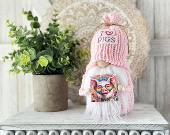 Handmade Pretty Pink Pig Gnome for Tiered Tray Decor - Perfect Gift Idea from Hooked Strands Crochet