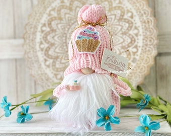 Adorable Baking Queen Cupcake Gnome for Tiered Trays - Handcrafted Crochet by Hooked Strands