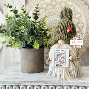 Mushroom gnome, Tiered tray decor, Nature lovers gift, Knit gonk, Handmade knome, Shelf sitter