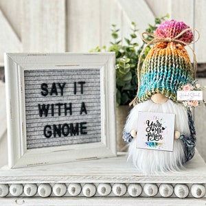 Cheerful Knitted Rainbow Gnome with Sentimental Quote -Handmade Gift Idea