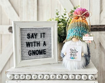 Cheerful Knitted Rainbow Gnome with Sentimental Quote -Handmade Gift Idea