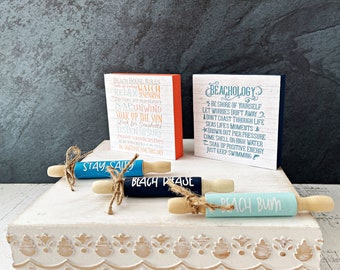 Beach themed tiered tray decor signs and rolling pins